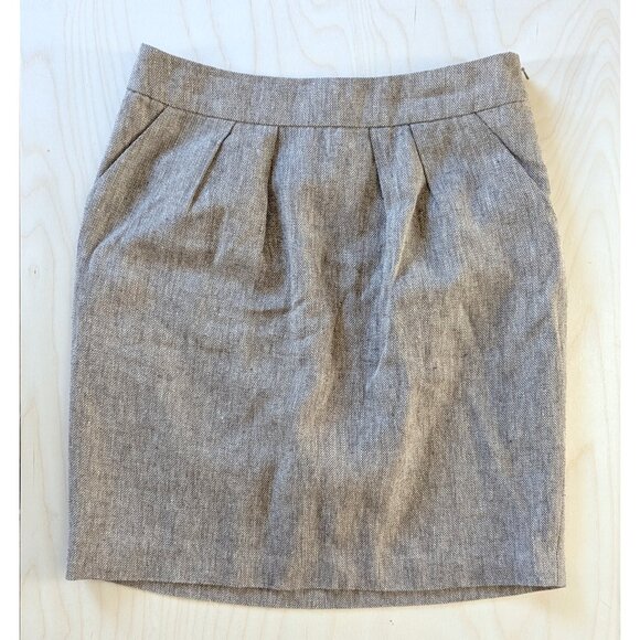 Tabitha Anthropologie Beige Linen Cotton Pleated Pencil Skirt Womens 8 - Picture 1 of 7
